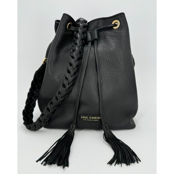 Soul Carrier Handbags - Soul Carrier Black Full-Grain Leather Bucket Bag with Braided Shoulder Strap